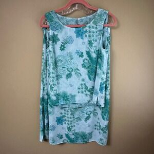 Pendleton Petite M Maxi Skirt Set Floral Two Piece Sleeveless Top‎ Green Blue